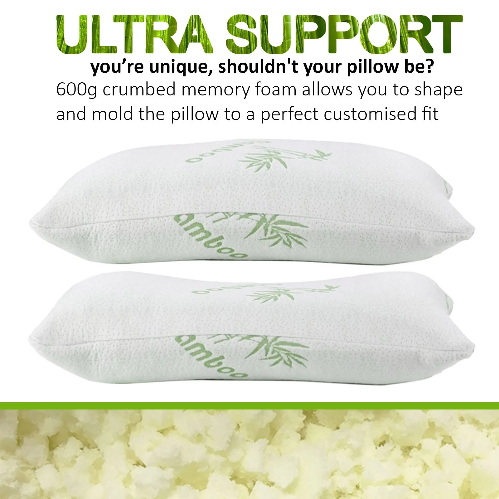 Anti-Microbial Bamboo Memory Foam Pillows Twin Pack - Royal Comfort
