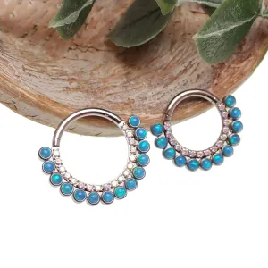 Double Row Peacock Blue Opal & Clear CZ Stones 16g
