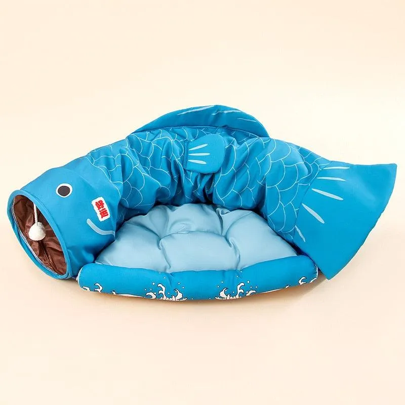 Foldable Cat Bed House Interactive Cat Tunnel Toy Drill Pipe Channel Shell Tube Kitten Cave With Balls Cushion Cats Accessories
