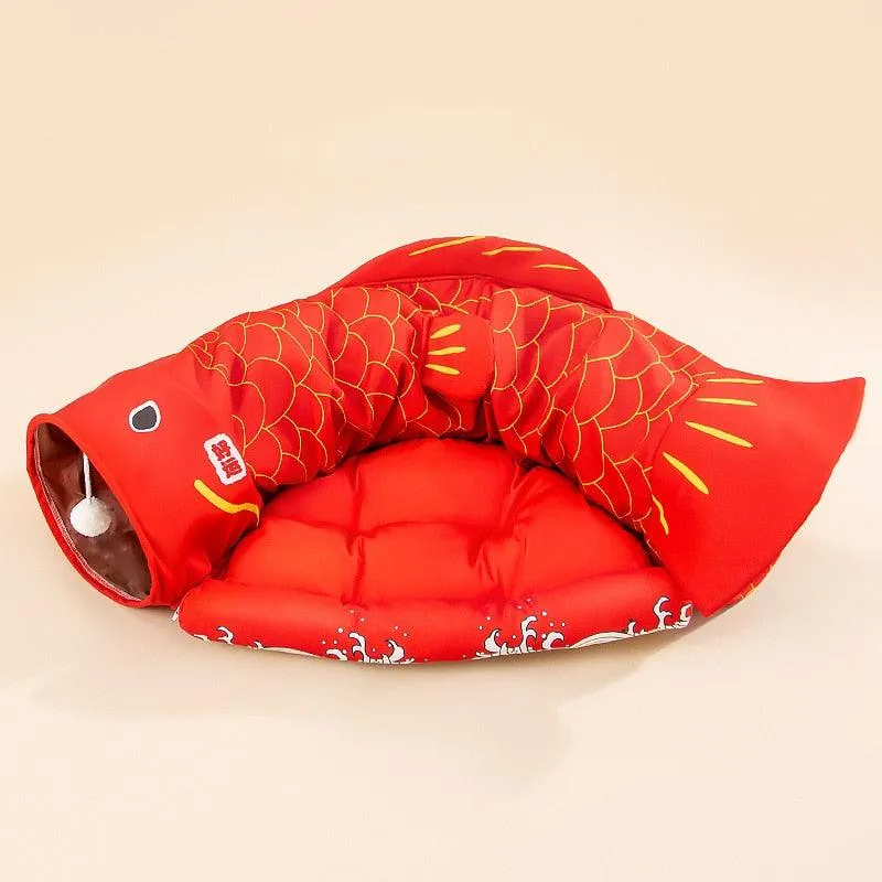 Foldable Cat Bed House Interactive Cat Tunnel Toy Drill Pipe Channel Shell Tube Kitten Cave With Balls Cushion Cats Accessories