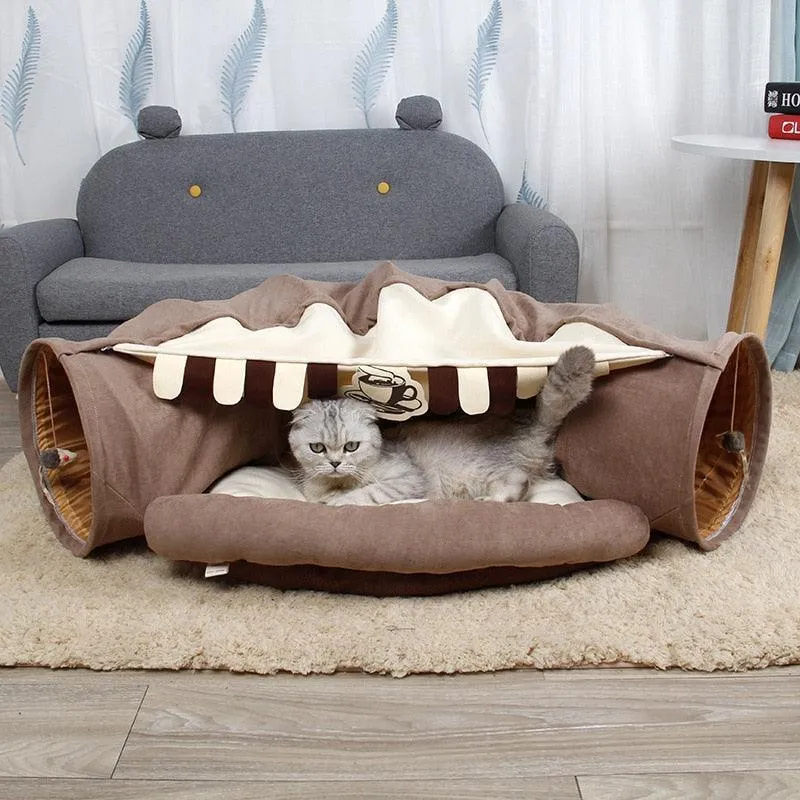 Foldable Cat Bed House Interactive Cat Tunnel Toy Drill Pipe Channel Shell Tube Kitten Cave With Balls Cushion Cats Accessories