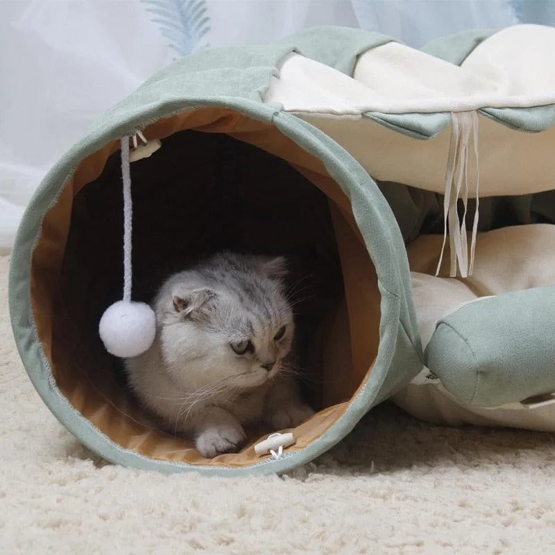 Foldable Cat Bed House Interactive Cat Tunnel Toy Drill Pipe Channel Shell Tube Kitten Cave With Balls Cushion Cats Accessories