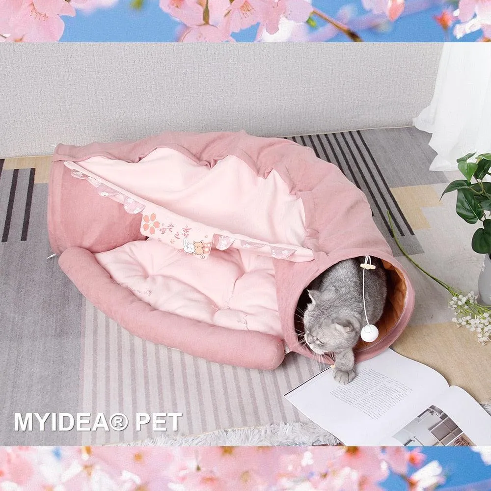 Foldable Cat Bed House Interactive Cat Tunnel Toy Drill Pipe Channel Shell Tube Kitten Cave With Balls Cushion Cats Accessories