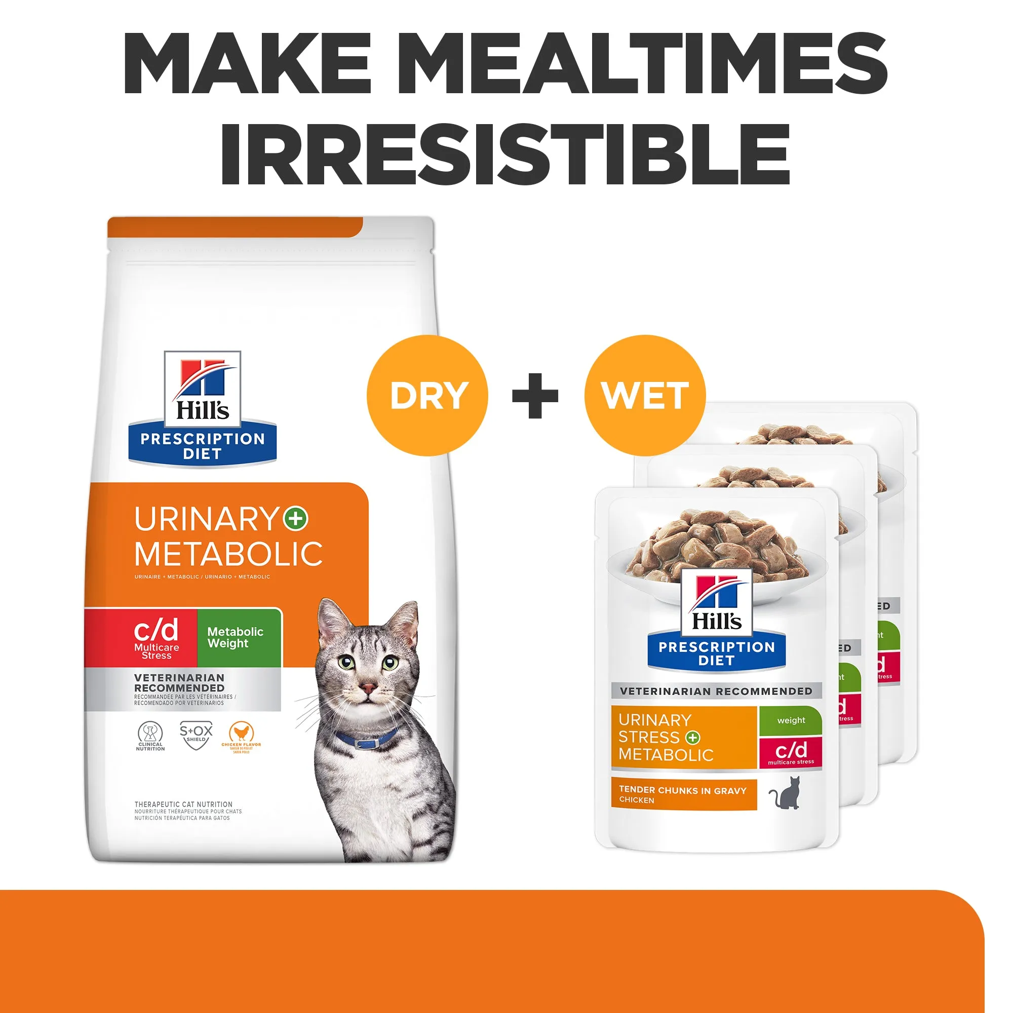 Hill's Prescription Diet c/d Multicare Stress Urinary Care   Metabolic Weight Cat Food Pouches 85g x 12