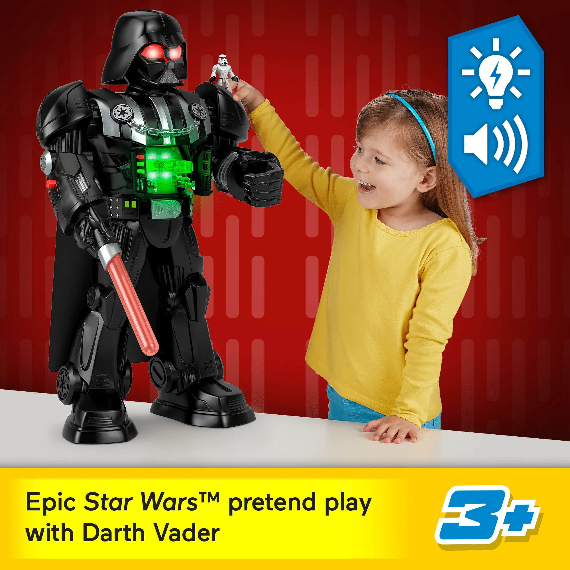 Imaginext Star Wars Darth Vader Bot 2  Ft Toy, Lights Sounds & Stormtrooper Character Key