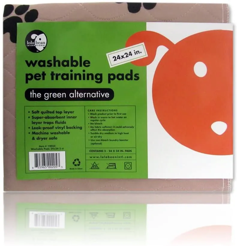 Lola Bean Washable and Re-usable Pet Training Pads 24"x24" - 2 Count