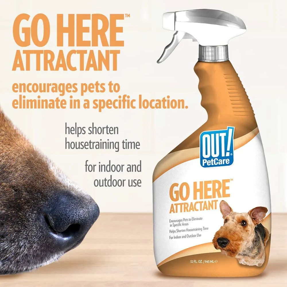 OUT! Go Here Attractant Indoor & Outdoor Dog Training Spray | Housetraining Aid for Puppies and Dogs | 32 Oz