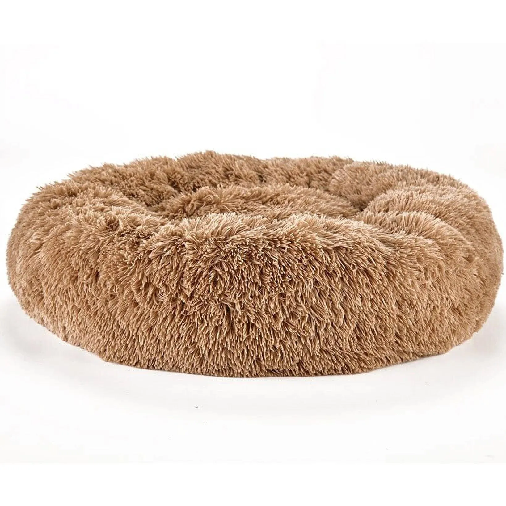 Round Pet bed, Plush Soft Washable Self-Warming Calming Dog Bed Donut Cuddler Round Dog Bed Comfortable for Sleeping in Winter(Beige,50cm)Brown