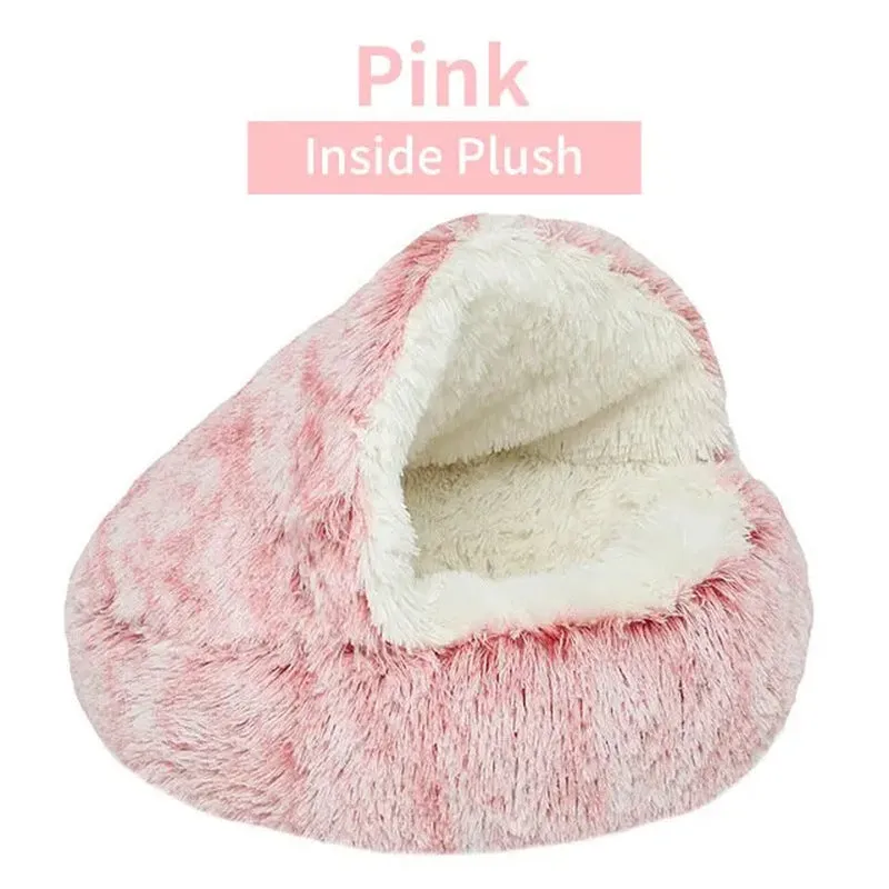 Soft Plush Round Pet Bed – 2-in-1 Sleeping Nest for Small Dogs & Cats