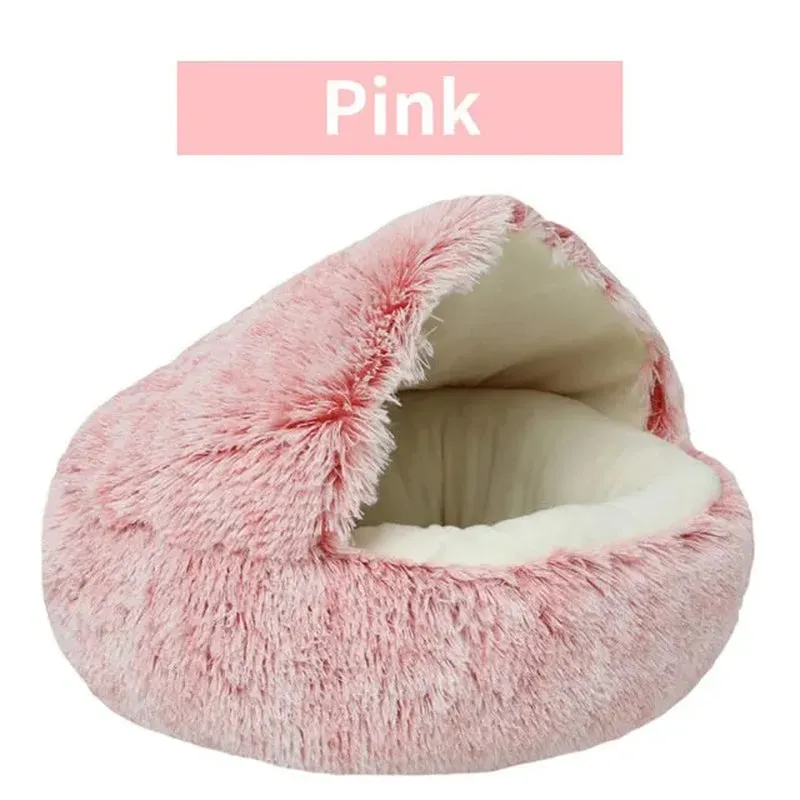 Soft Plush Round Pet Bed – 2-in-1 Sleeping Nest for Small Dogs & Cats