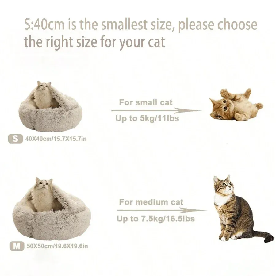 Soft Plush Round Pet Bed – 2-in-1 Sleeping Nest for Small Dogs & Cats