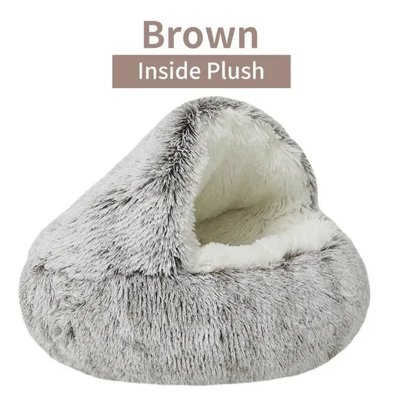 Soft Plush Round Pet Bed – 2-in-1 Sleeping Nest for Small Dogs & Cats