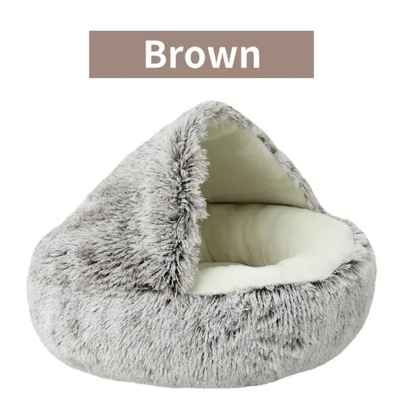 Soft Plush Round Pet Bed – 2-in-1 Sleeping Nest for Small Dogs & Cats