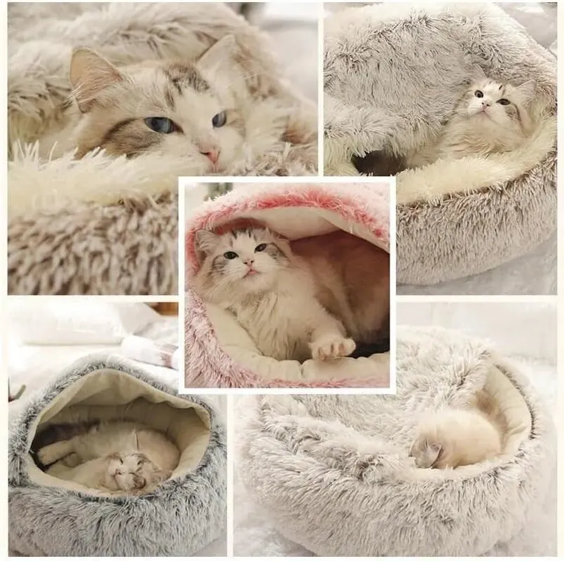 Soft Plush Round Pet Bed – 2-in-1 Sleeping Nest for Small Dogs & Cats