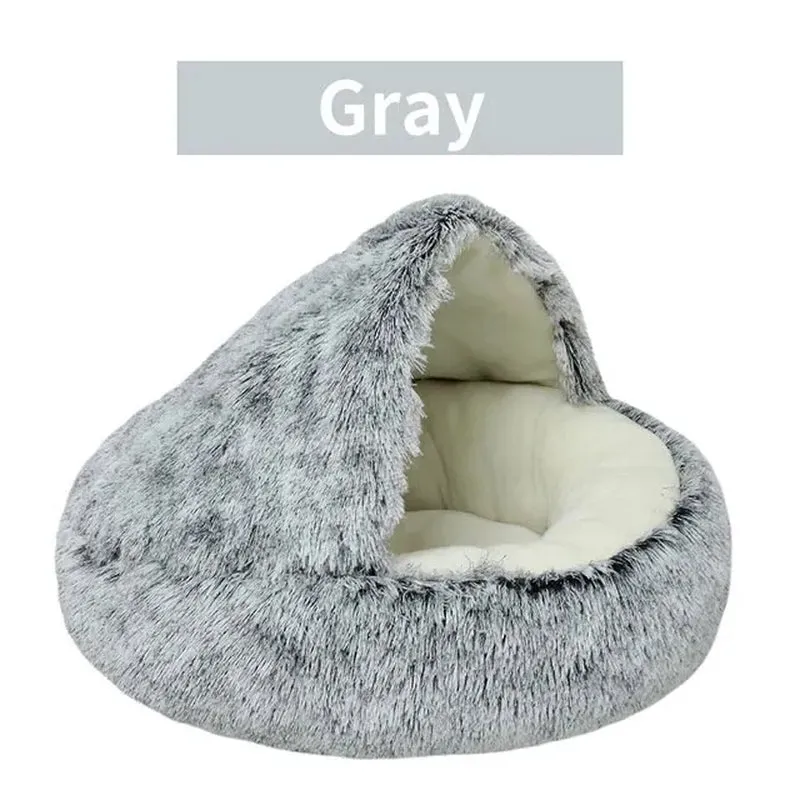 Soft Plush Round Pet Bed – 2-in-1 Sleeping Nest for Small Dogs & Cats
