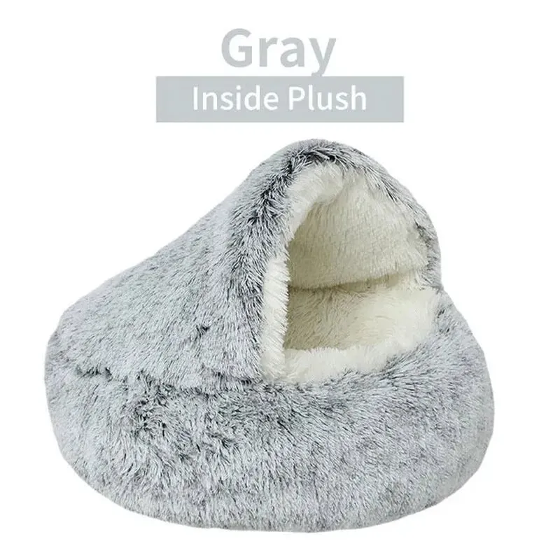Soft Plush Round Pet Bed – 2-in-1 Sleeping Nest for Small Dogs & Cats
